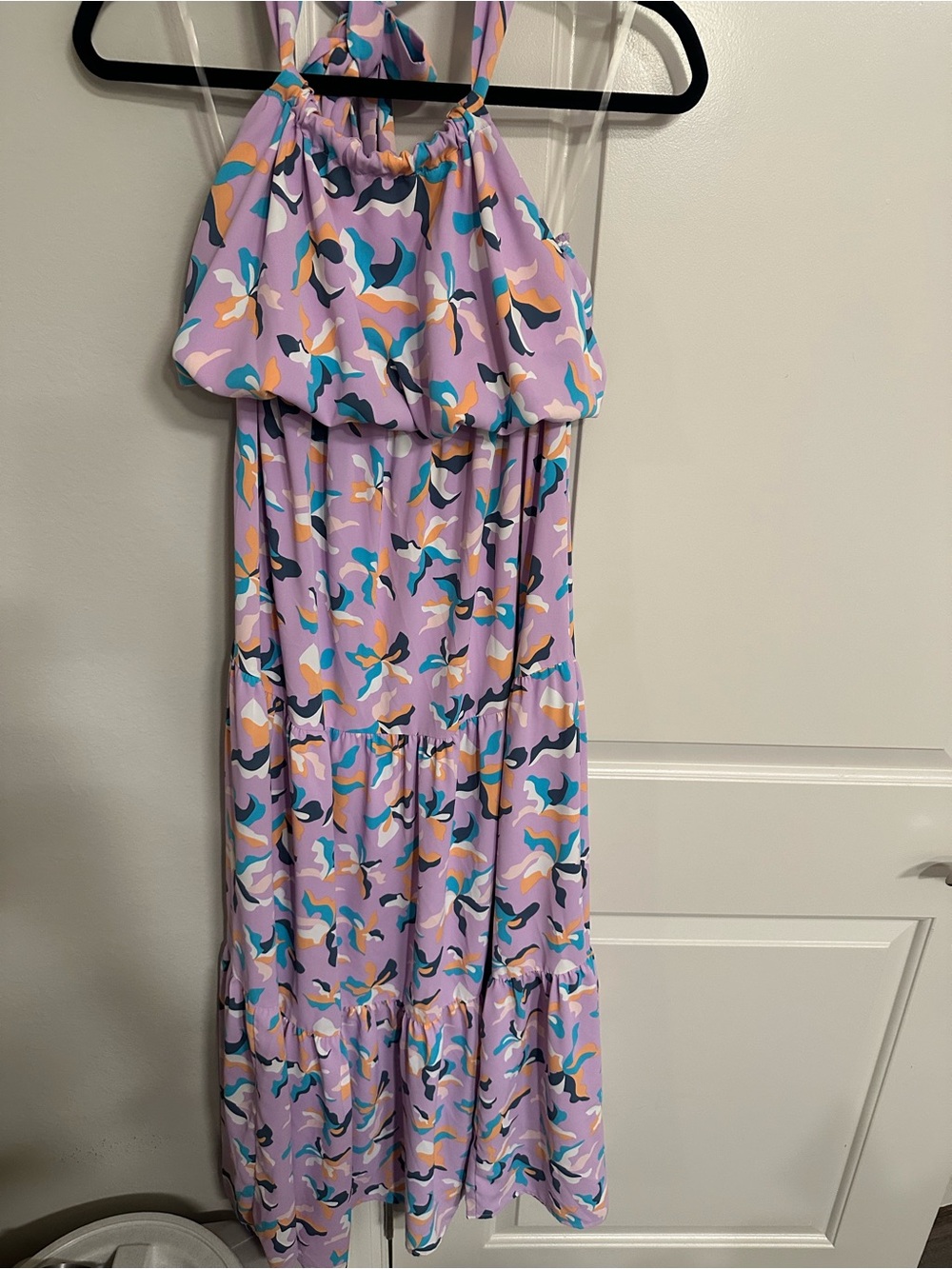Versona Lilac Halter Dress with Multicolor Abstract Motif